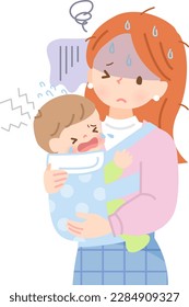 Tired mom holding crying baby