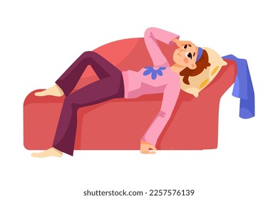 Tired Mom Lying on Sofa Having Lack of Energy Vector Illustration