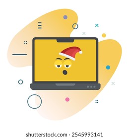 Tired Natal Facial Expression on Laptop Screen - Technology Illustration Design for Digital Media |  icon design Tired Natal Emoji Laptop