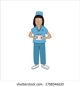 Tired nurse flat vector color medical character. Doctor is holding the test on virus