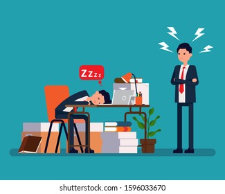 Tired Office Worker Asleep Angry Boss Stock Vector (Royalty Free ...