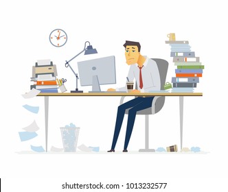 Tired Office Worker Modern Cartoon People Stock Vector (Royalty Free ...