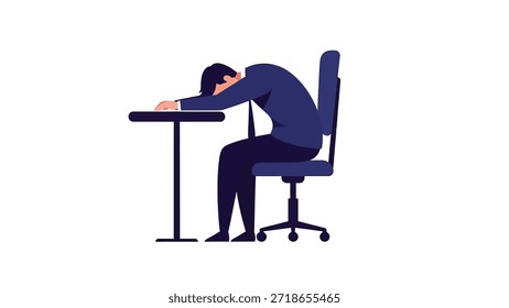 Un trabajador de oficina cansado apoya la cabeza en un escritorio