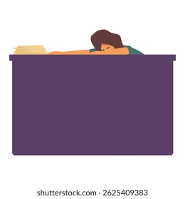 Tired office worker is sleeping on her desk, overwhelmed by the amount of paperwork