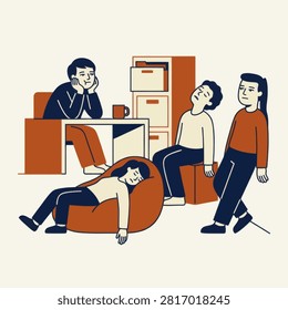 Tired office workers resting during a long and stressful day