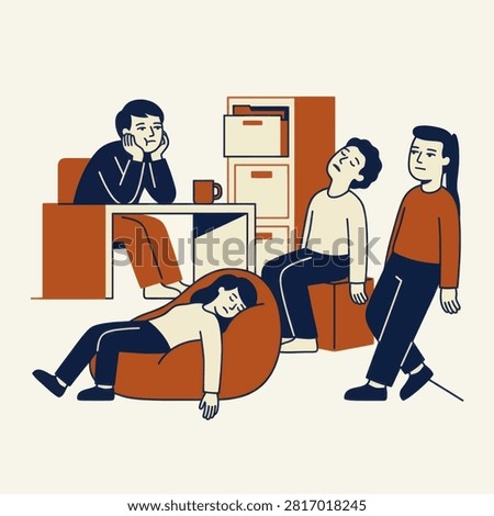 Tired office workers resting during a long and stressful day