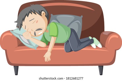 Tired old man on the couch illustration