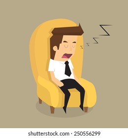 Tired overworked businessman sleeps on sofa.vector