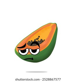 tired papaya mascot character. cute, funny, and playful concept. nature, fruit, health, nutrition, cultivation, and education themes