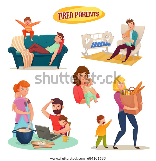 Parents Fatigues Elements Decoratifs Isoles Avec Image Vectorielle De Stock Libre De Droits