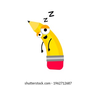 Tired pencil on a white background. The character. Symbol. Vector illustration.