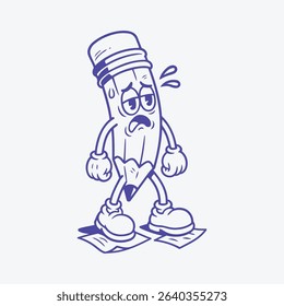 A tired pencil standing on paper with a frustrated expression, perfect for humorous or creative content.