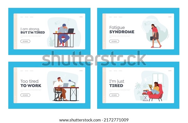 Tired People Landing Page Template Set.\
Drowsy Workers in Office, Sleepy Driver in Car, Student with Books.\
Overworked Business Characters Sleep at Workplace, Tirednerss.\
Cartoon Vector\
Illustration