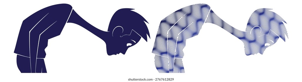 Tired person icon, bowing head in exhaustion or shame. feeling weary, defeated, or remorseful.