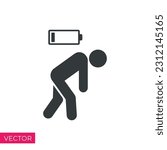 tired person icon, fatigue or exhausted, lack battery energy, low charge, burnout workplace, stress - icon vector
