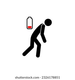 tired person icon, fatigue or exhausted, lack battery energy, low charge, burnout workplace, stress, thin line symbol on white background, illustration vector eps8.