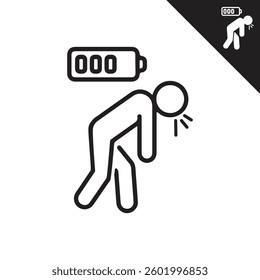 tired person icon  fatigue or exhausted  lack battery energy  low charge  burnout workplace  stress