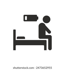 tired person icon, fatigue or exhaustion, lack of battery energy, low battery, flat vector illustration on a white background