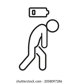 Tired Person Icon, Line Symbol. People With Problem, Burnout On Work, Stress. Low Charge And Lack Battery Energy From Fatigue, Exhausted.  Vector