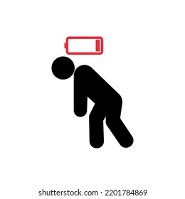 Tired person icon, line symbol. People with problem, burnout on work, stress. Low charge and lack battery energy from fatigue, exhausted. Vector