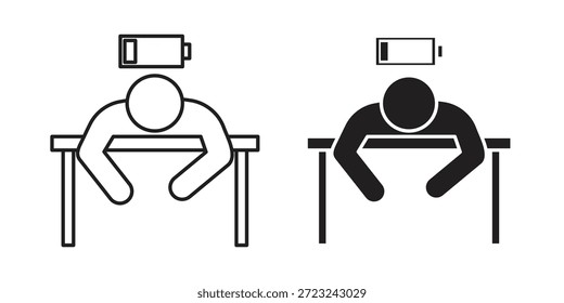 Esquema de icono de persona cansada y signo de Vector sólido, pictogramas lineales