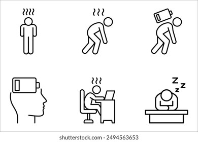 tired person icon set, fatigue or exhausted, stress, vector illustration on white background