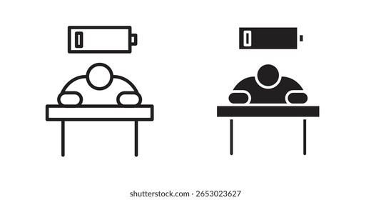 Tired person icon symbol set in black. line and flat icons