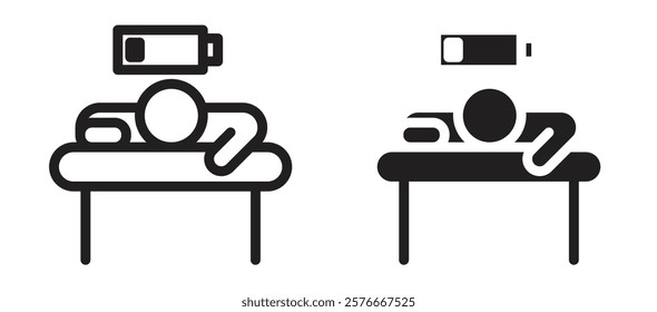 Tired person icons in outline and stroke versions