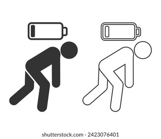 Tired person line icon set, fatigue or exhausted, lack battery energy, low charge, burnout workplace, stress - icon vector