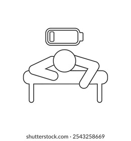 Tired person line icon in the workplace, tiredness or burnout icon, low level energy in work battery, exhausted and sleepy man, thin line symbol - editable stroke vector illustration