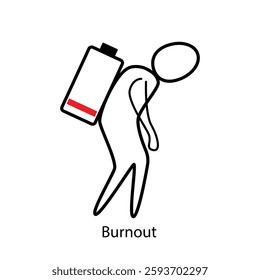 A tired person with a low battery, symbolizing fatigue, burnout, and workplace exhaustion. Ideal for projects on stress, mental health, and lack of energy.