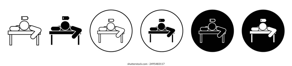 Conjunto de iconos de Vector de línea fina de persona cansada.