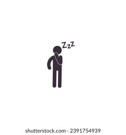 Tired person yawing. Silhouette pictogram vector icon. Symbol for tiredness, fatigue,exhausted, sleepiness.vector illustration for apps, website, template.    