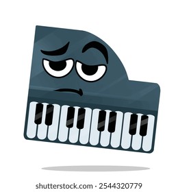 tired piano mascot illustration. fun and playful concept. hobby, interest, lifestyle, song, singer, sound, and music themes