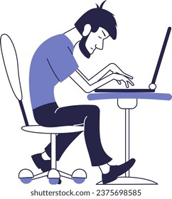 Müde Programmierer auf einem Laptop. Illustration der Frist, harte Arbeit.