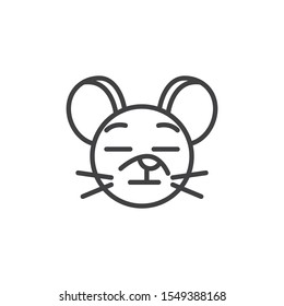 Tired rat emoticon line icon. linear style sign for mobile concept and web design. Sleeping mouse face emoji outline vector icon. Chinese 2020 year of the rat  symbol, logo illustration. 