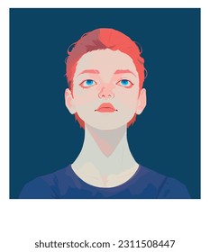 A tired redheaded teenager at night. A student exhausted by exams. Fatigue, depression. Vector illustration in hand drawn style.