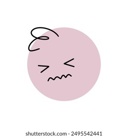 Сolorful tired sad character. Round abstract comic face with emotion. Crayon drawing style. Cartoon style. Flat design. Hand drawn trendy Vector illustration.