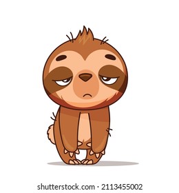 Tired and sad sloth stands with his hands down. Vector illustration for designs, prints and patterns. Vector illustration