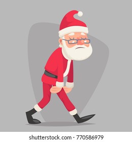 Tired Sad Weary Santa Claus Vintage Character Walk Icon Retro Christmas Cartoon Design Vector Illustration