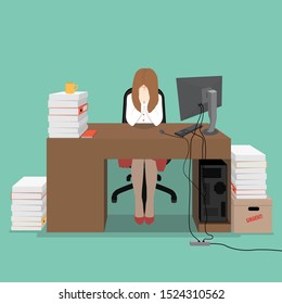 Tired Sad Woman Sitting Desk Office Stock Vector (Royalty Free ...