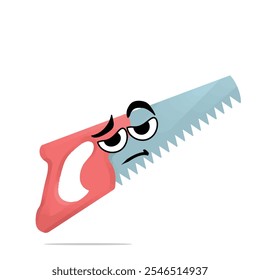 tired saw mascot character illustration. cute and playful concept. furniture, tools, woodworking, restoration, repair and carpentry themes