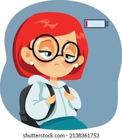 
Tired School Girl Feeling Exhausted Vector Cartoon Illustration. Fatigued Little Girl Feeling Drowsy Carrying Heavy Backpack 
