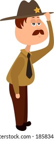 Tired sheriff, illustration, vector on white background