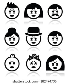 Tired or sick people faces icons set