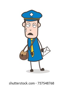 Tired Sick Postman Face with Sweat Vector Illustration