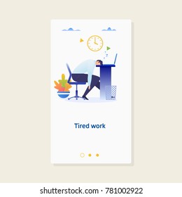 Tired Sleeping Businessman at Work.Work overtime. Modern vector illustration.