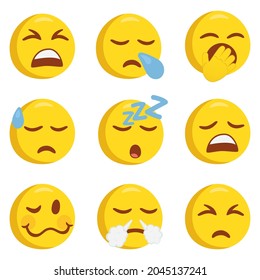 Ilustración del icono Emoji Cansado y Sleepy. Sad Vector de diseño de diseño de diseño de diseño de vectores.