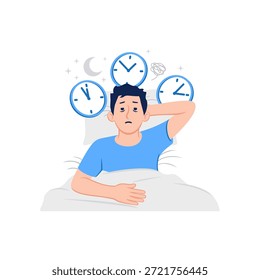 Cansado homem sonolento exausto deitado na cama com olhos abertos escaldante sono insônia sono transtorno dormir hora