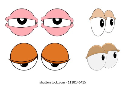 Tired, Sleepy Eyes Set For Comic Book Character Vector Design Isolated On White
